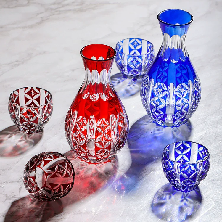 

Japanese-style Edo cut cut flower engraved sake glass sake jug set Light luxury big belly engraved Baijiu cup