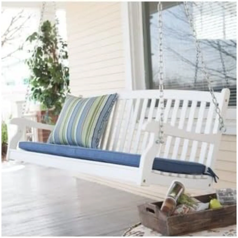 

Porch Swing Patio Premium Swings Outdoor Wooden 2 Person Bench Furniture in 4 Ft Hanging Modern White All Weather Style