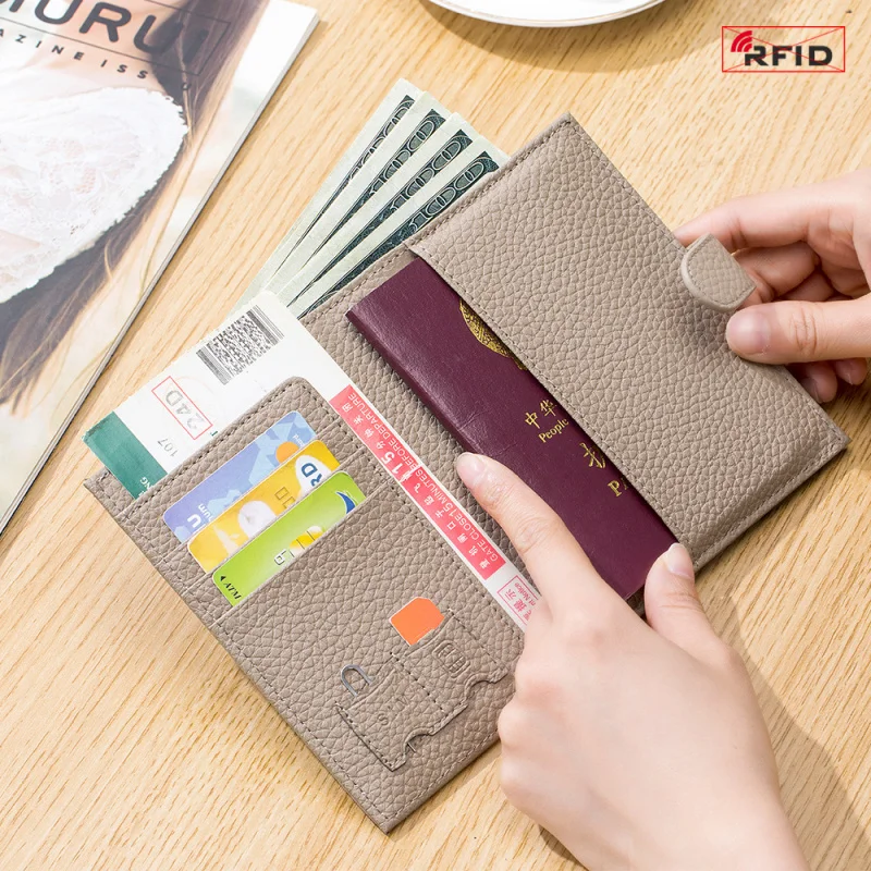 Western Leather RFID Blocking Ultrathin Passport Holder Multifunctional Wallet Plane Ticket Clip ID Storage Bag for Women