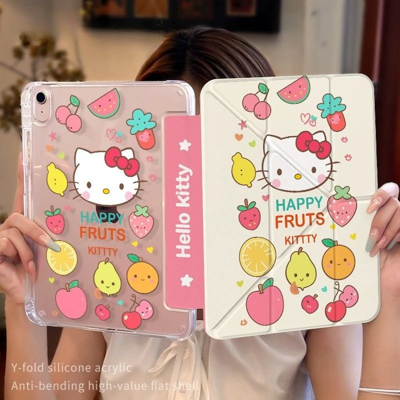 

Hello Kitty Fruit Tri-Fold IPad Case with Pencil Slot for IPad 11th Pro11in Air7/Air6 Air4/5 10.9 10th 9th 10.2 Shockproof Cover