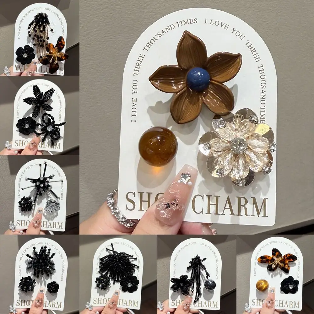 3pcs/set Flower Bead Chain Crystal Shoe Charms Sparkling Handmade Jelly Flower Charm Korean Style Tassel Pearl
