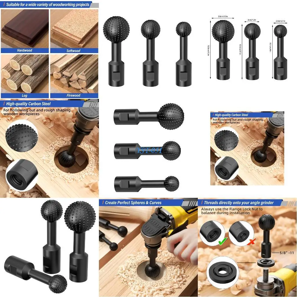 

E15A 3pcs Grinding Head Ball Burrs for 4.5 and 5Inch Angled Grinders in Three Size