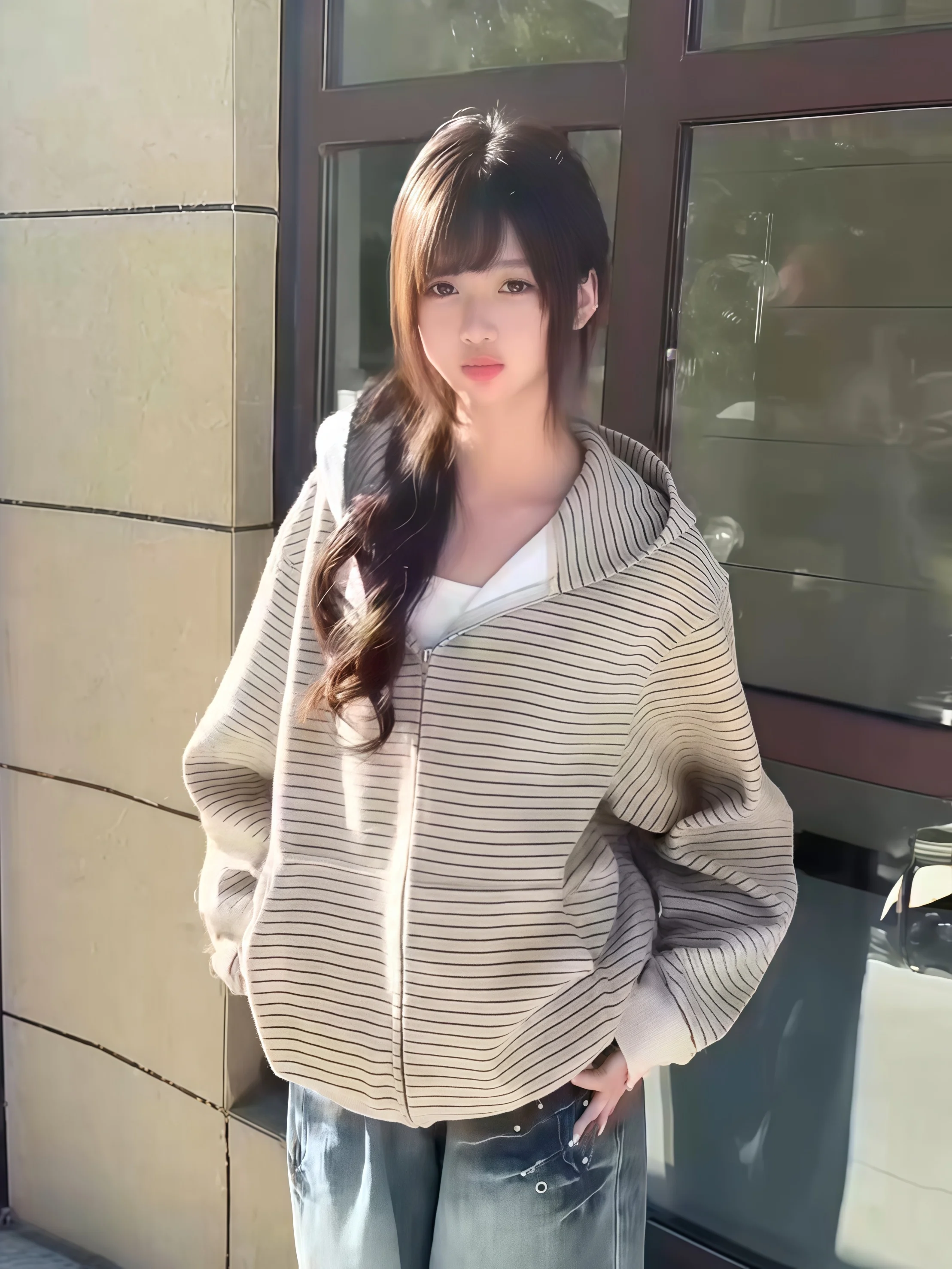 

Утепленная флисовая толстовка-худи: зимняя теплая верхняя одежда в американском ретро-стиле, полосатый кардиган с капюшоном для подростков и...