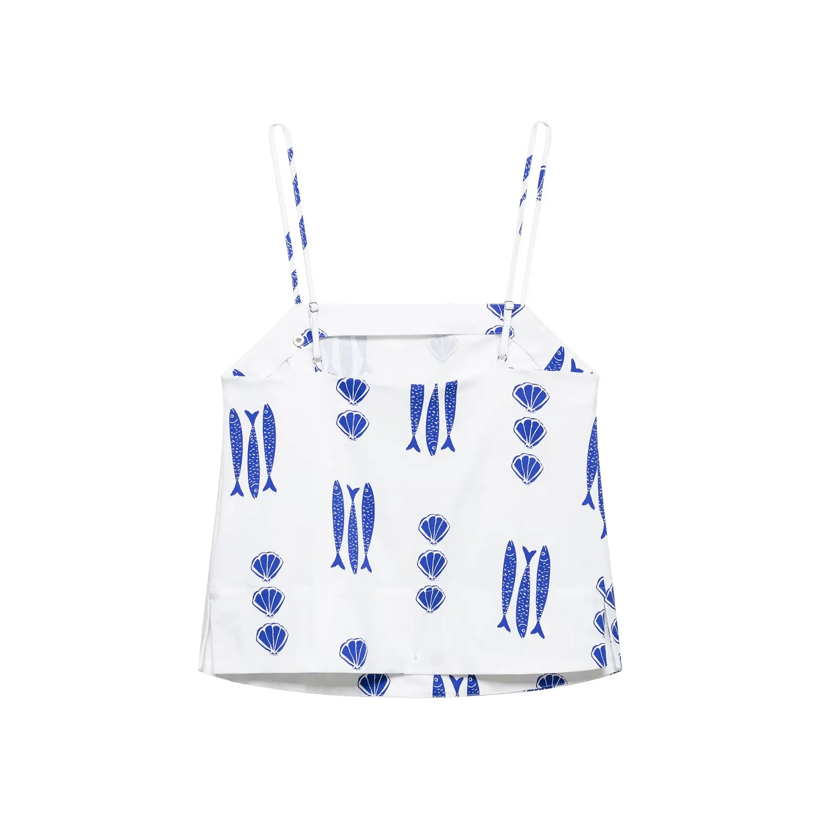 KONDALA Schickes Lässiges Bedrucktes Fisch-Motiv 2026 Damen-Anzug mit Knöpfen, Sexy Schmal Geschnittene Weste + Weite Hose mit Schleife und Reißverschluss, Böhmisches Damen-Set – Detail 4