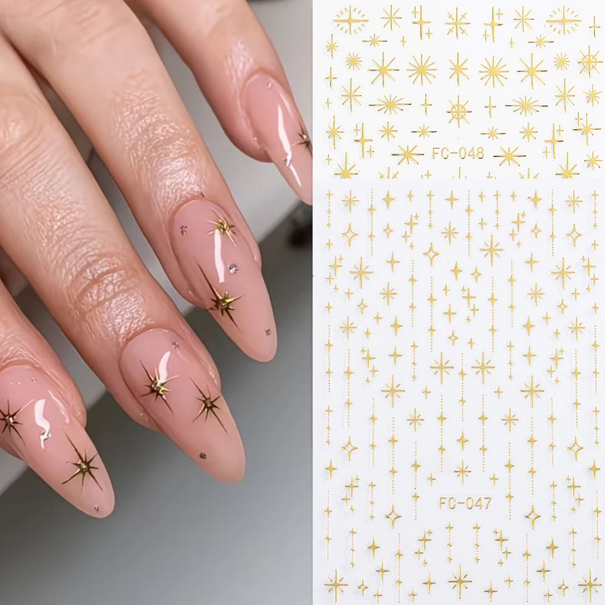

Набор из 2 штук, золотые наклейки для ногтей, узоры Starburst + Cross Star + мелкий блестящий золотой глиттер, подходят для маникюрных салонов/для начинающих мастеров/DIY/френч-маникюра