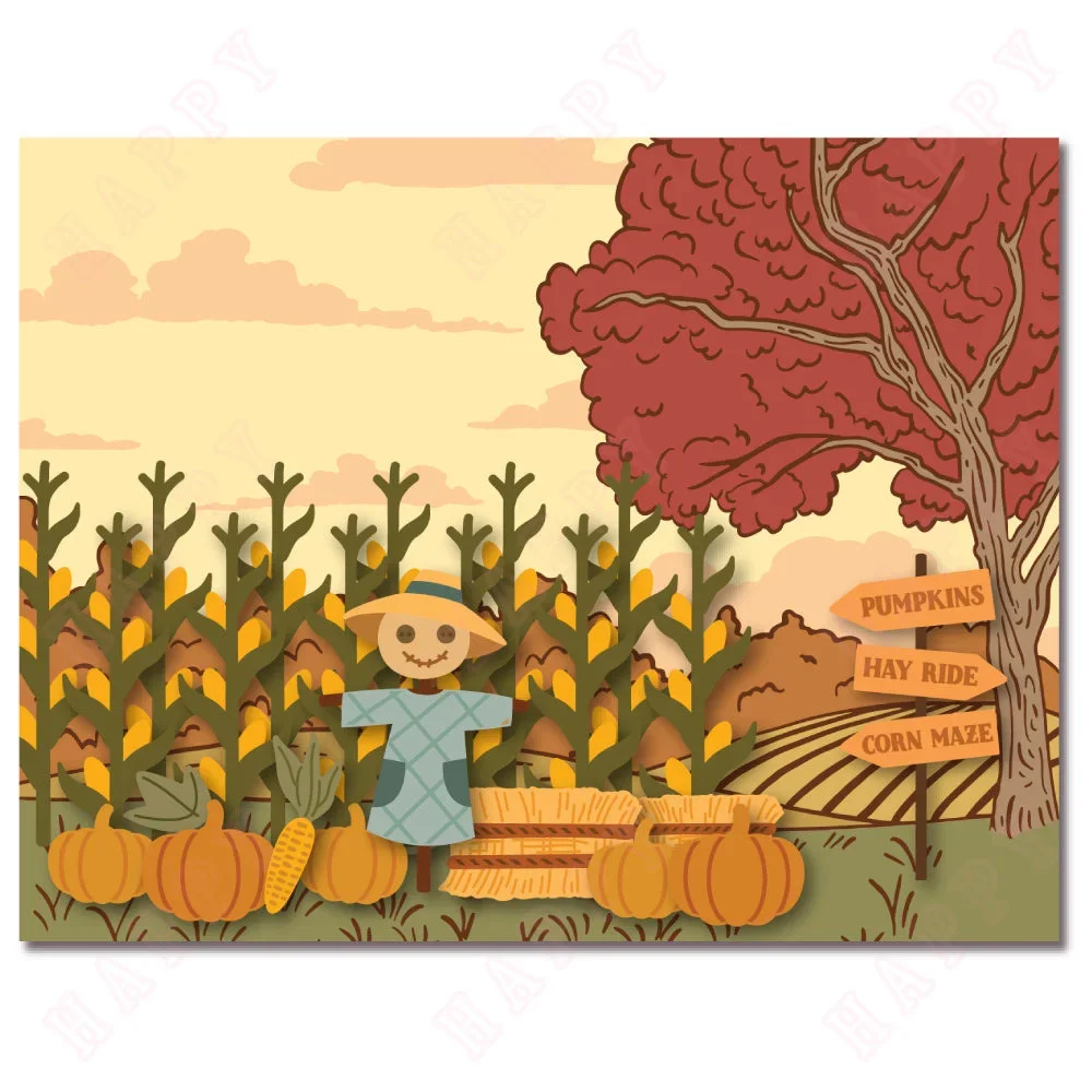 Colors Of Autumn Stencil Set 2024 New Metal Cutting Dies Sunflower and Scarecrow Die Stamps DIY Scrapbooking Card Handmade Album