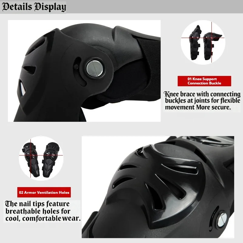 4Pcs Motorcycle Knee Elbow Protection Pads Breathable Adjustable Secure Buckles Design For Dirt Bike Off Road Motocross Racing