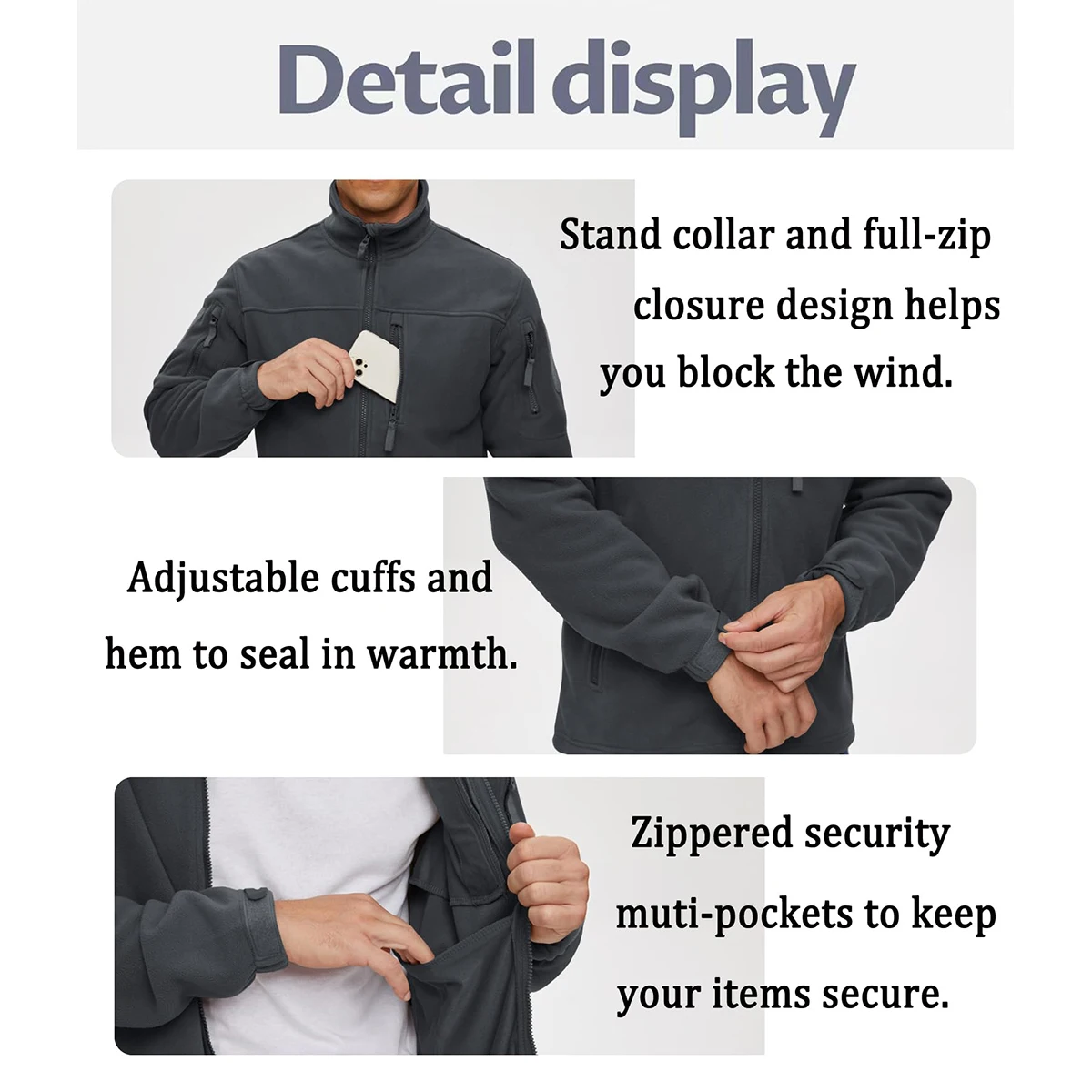 TACVASEN Men's Fleece Jacket Soft Warmth Windproof Full Zip Up Coat Multiple Zipper Pockets Hiking Working Outdoors Windbreaker 40 Sd729a175a66a4b6d86bc1b1c2473828am