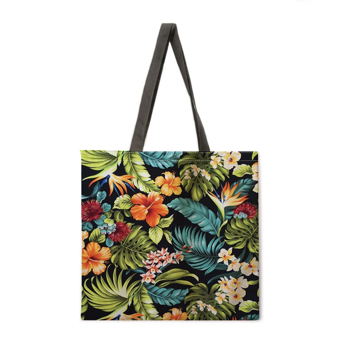

Tropical Plant Linen Bag Handbag Lightweight Shoulder Bag Large Capacity Eco-friendly Shopping Bag Tote Bag