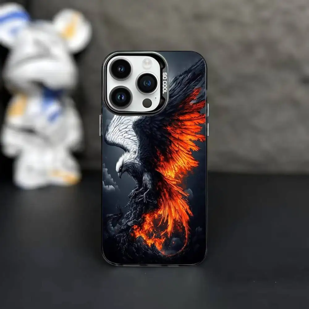 Custodia per telefono Animal Cool Eagle per iPhone 16,15,14,13,12,11, Mini,Pro,MAX Cover antiurto nera opaca