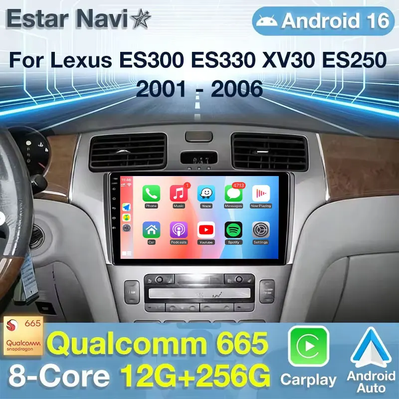 Android 16 For Lexus Es300 ES 300 Es330 Xv30 ES 330 2001-2006 Wireless CarPlay Android Auto Qualcomm Stereo GPS 2 DIN Autoradio
