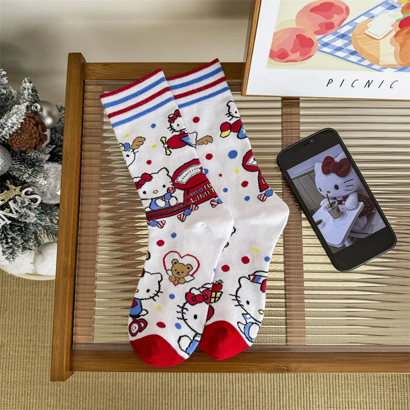 

Spring 2025 New Arrivals: Korean-Style Cartoon Cat Pattern Women's Mid-Calf Socks Sweet and Adorable Colour-Blocked Cotton Socks