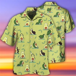 Funny Hawaiian Fruit Avocado Short Sleeve Shirts For Men Clothes Persea Americana Mill Graphic Blouses Vacation Lapel Blouse Top