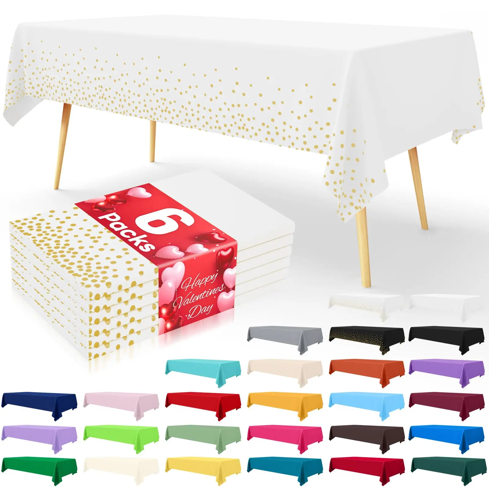 Hapihappy, 6 paquetes de paños de mesa desechables para pícnic al aire libre, cubiertas de mesa decorativas impermeables para fiesta, decoración del hogar, paños de mesa de plástico