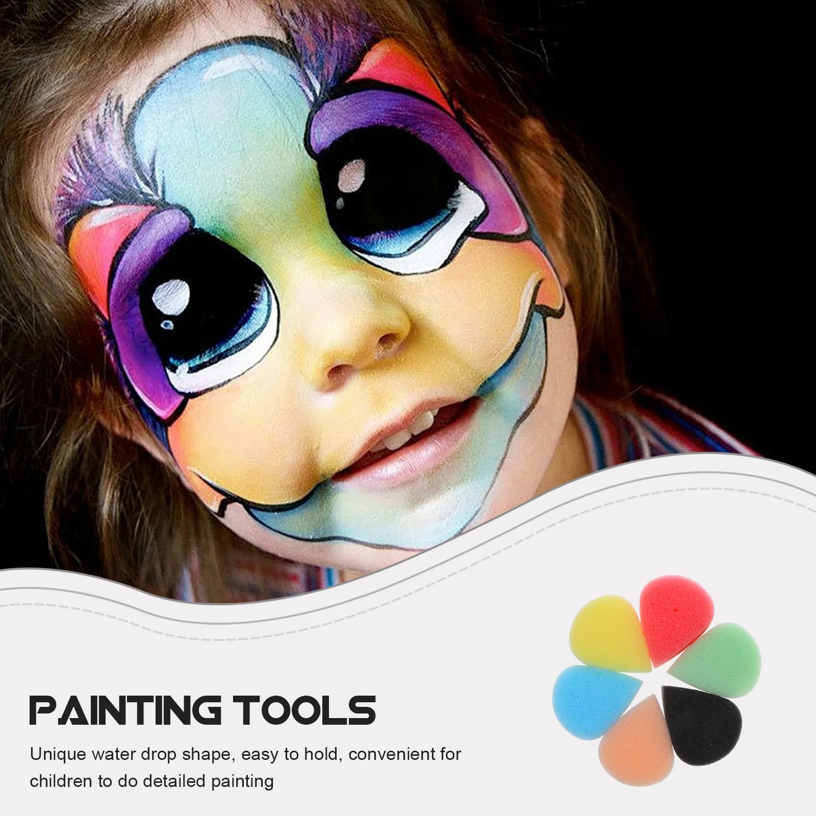 Esponjas para pintura facial, 6 colores, forma de gota de agua, herramientas de clase para niños, juego de esponjas de maquillaje, bolsa OPP, almacenamiento para niños