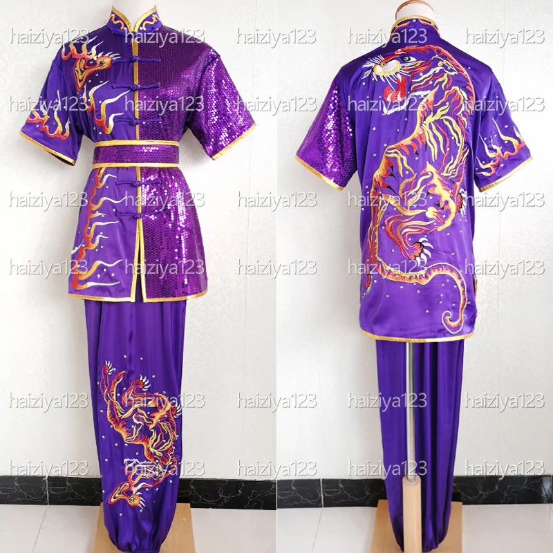 Embroidered tiger Wushu uniform Kungfu clothes Martial arts suit Changquan garment for male female girl boy kids adults unisex