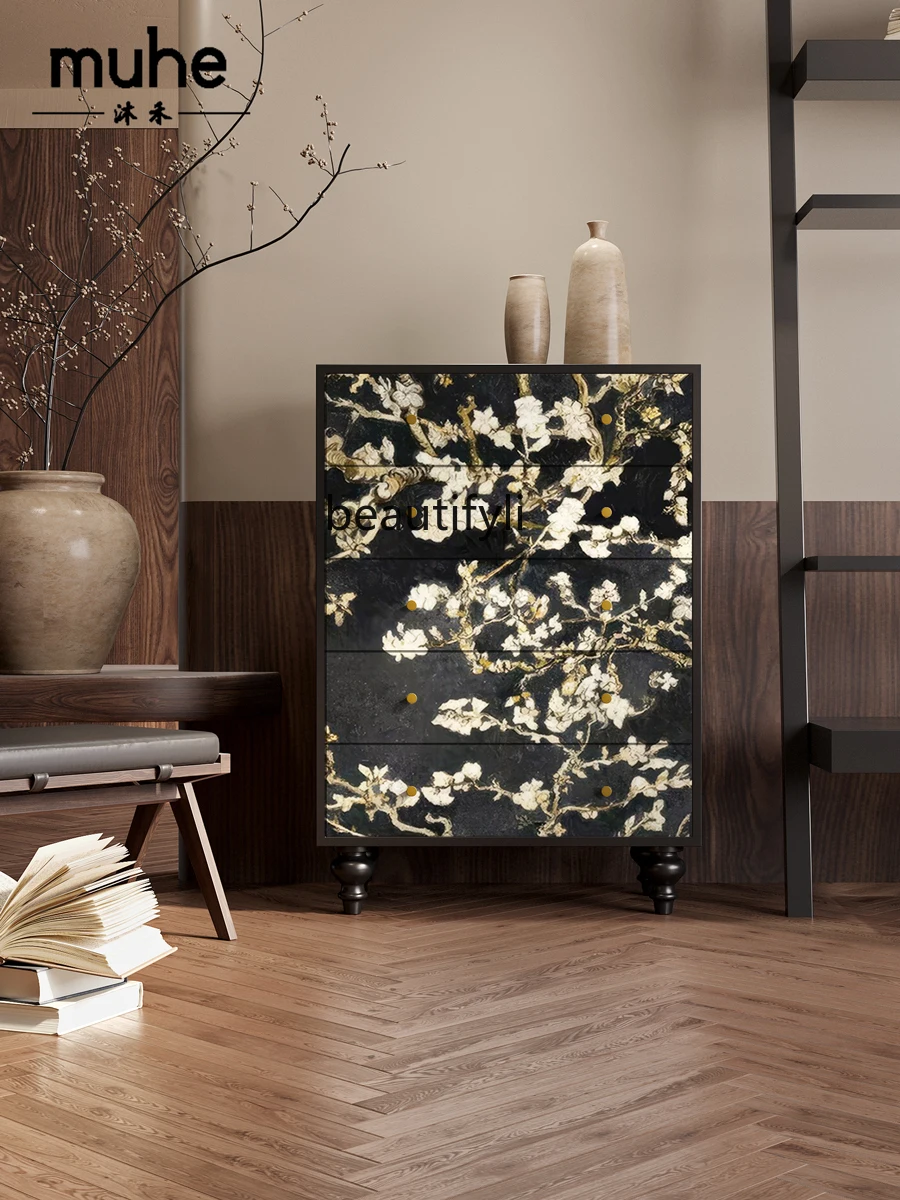 French Art Oil Painting Bedroom and Household Solid Wood Sofa Side Cabinet Dining Side Living Room Storage Cabinet