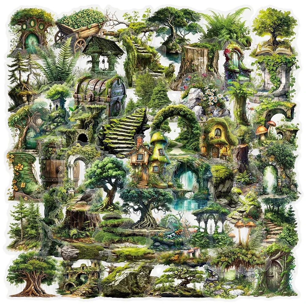 10/30/50pcs Transparency Green Plant Bonsai PET Graffiti Sticker Potted Plant Forest Cartoon Decal Laptop Car Decoration Sticker
