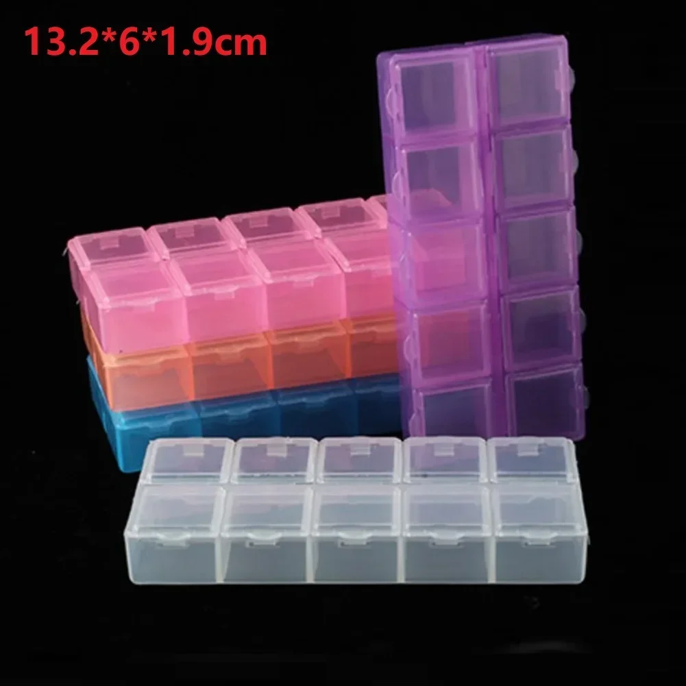 Caja de almacenamiento con compartimentos, anillos, tornillo, soporte transparente, organizador de joyas, rectángulo de plástico, 10 rejillas, alta calidad