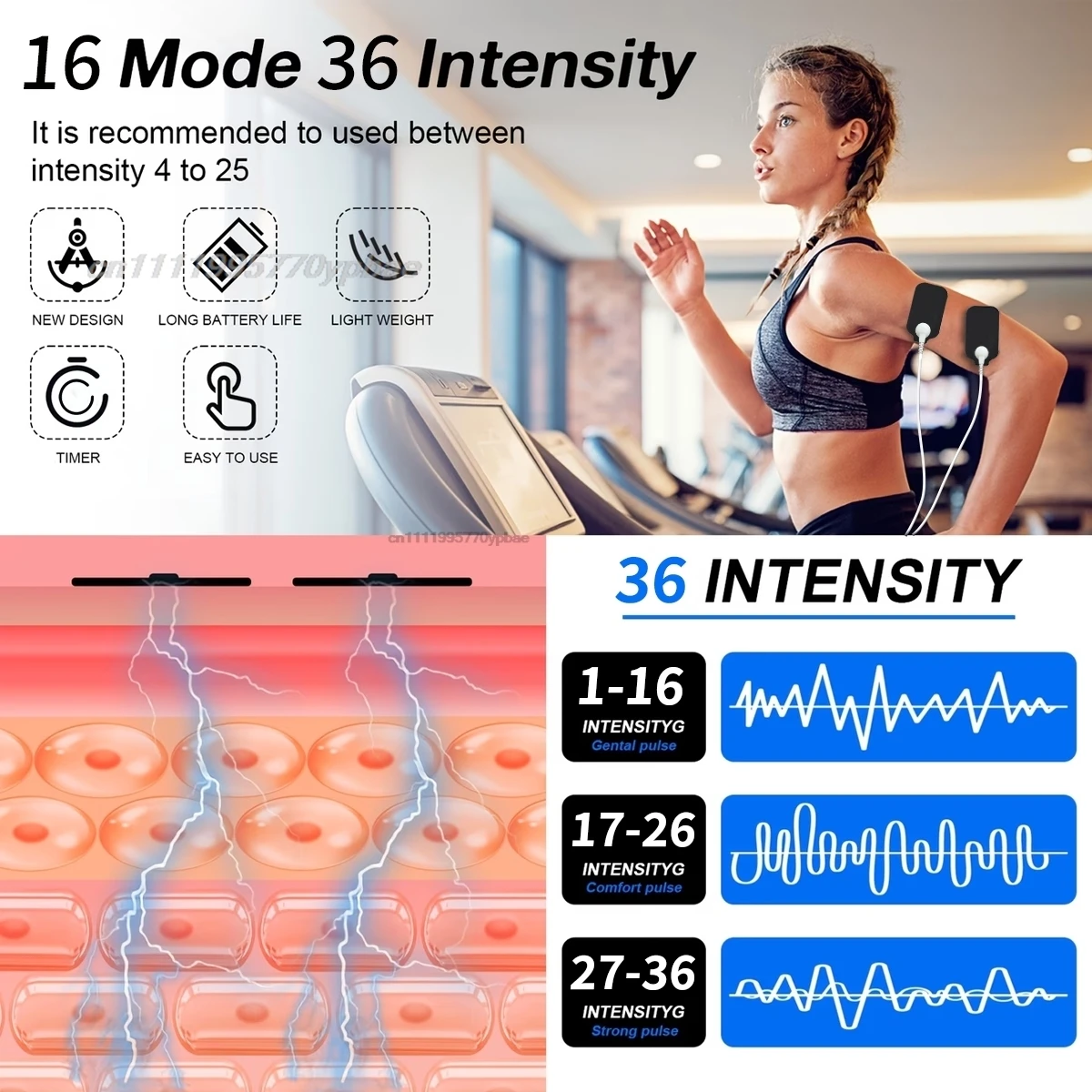 EMS TENS Massager - Dual Channel Electric Muscle Stimulator 16 Modes 36 Levels 11Pcs Set Rechargeable Body Relaxation Device