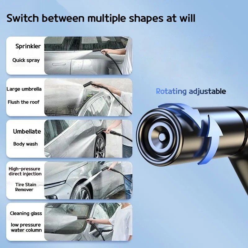 High-pressure water gun with 3 times retractable water hose, suitable for car washing/garden irrigation household garden tools
