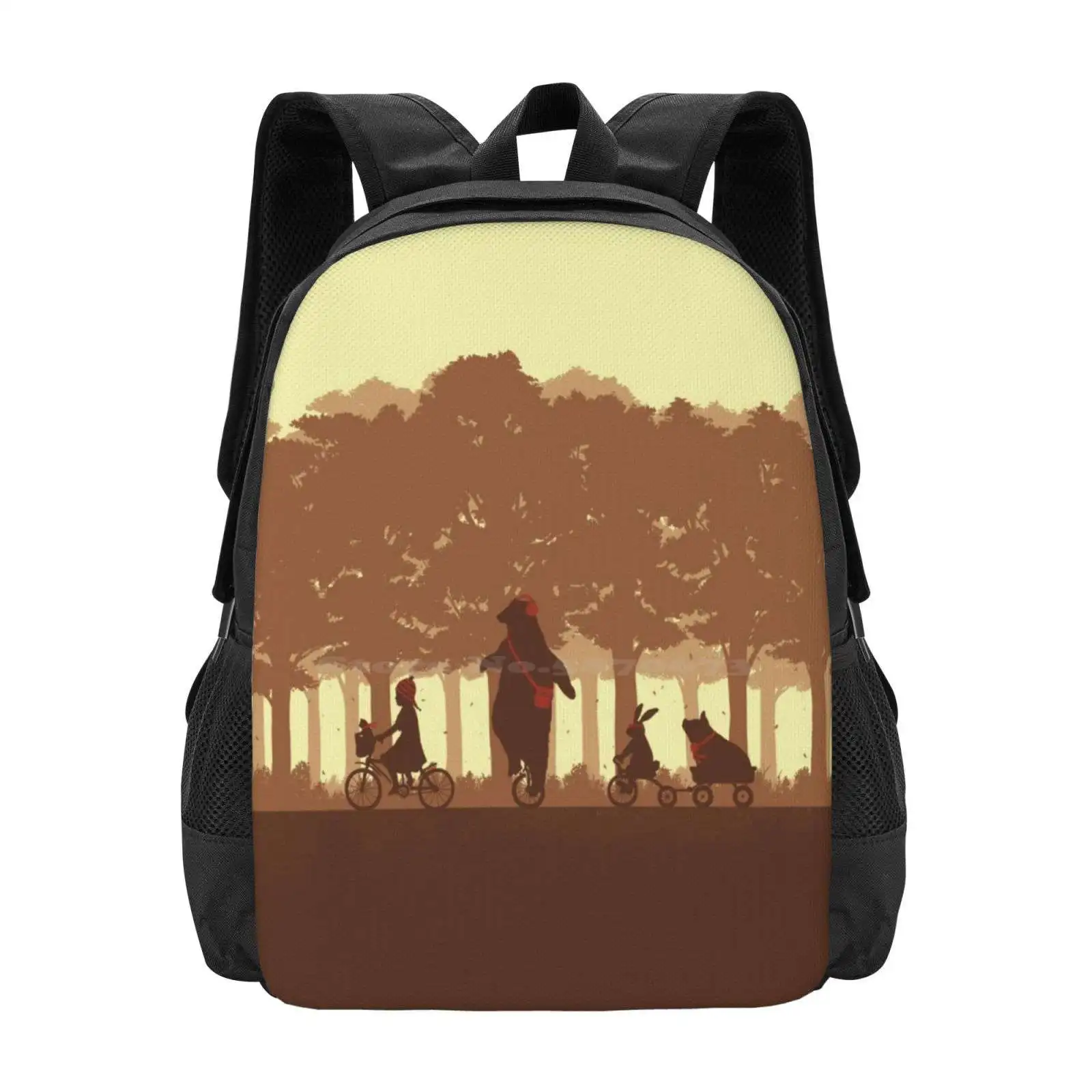 Biking With Friends School Bag Big Capacity Backpack Laptop Rabbit Cat Friends Trees Pigboom Bear Biking Bike Lover Girl Bike