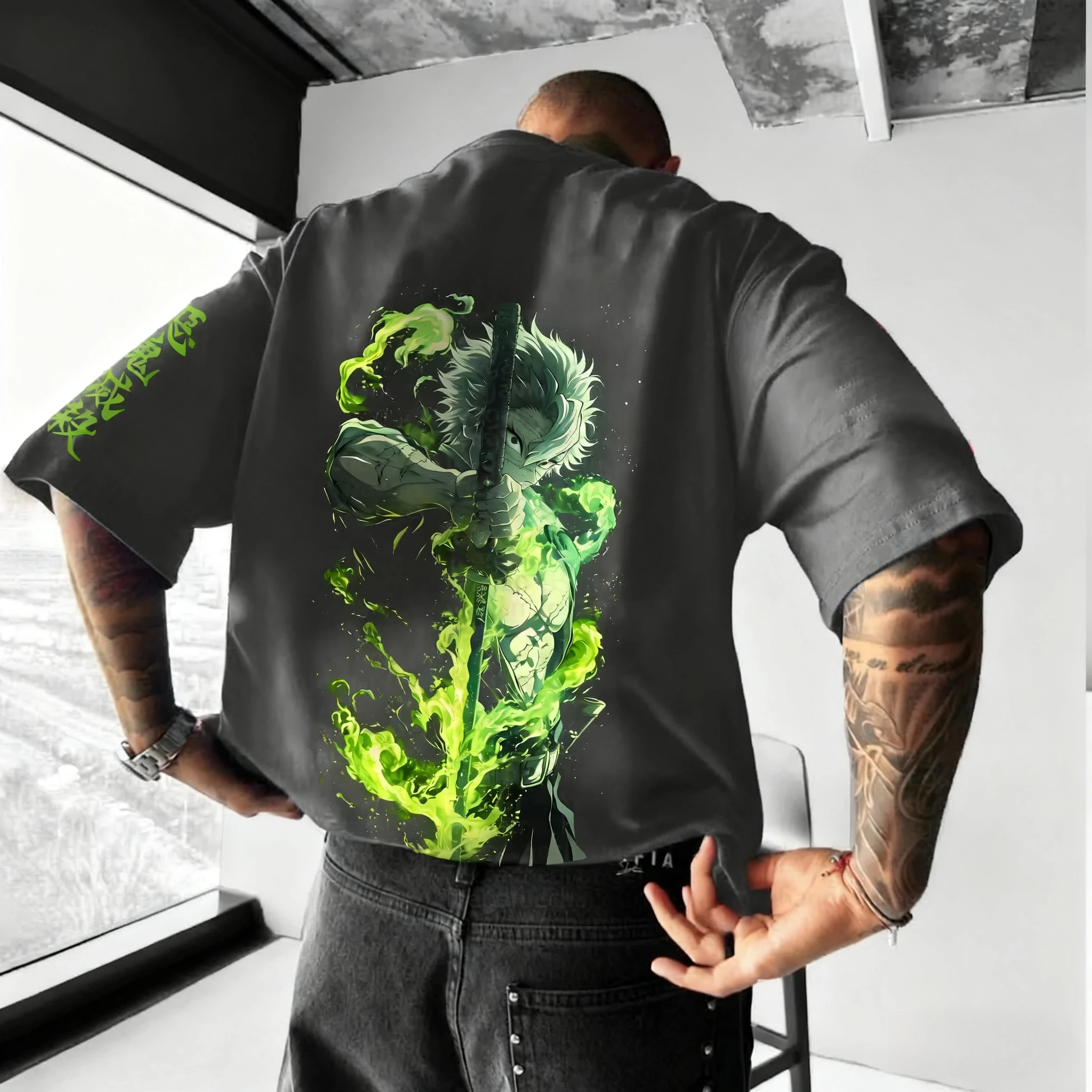 

Demon Slayer Anime Print Pure Cotton Short-sleeved 2025 Men's and Women's Loose Sporty Summer Fashion Round-neck T-shirt