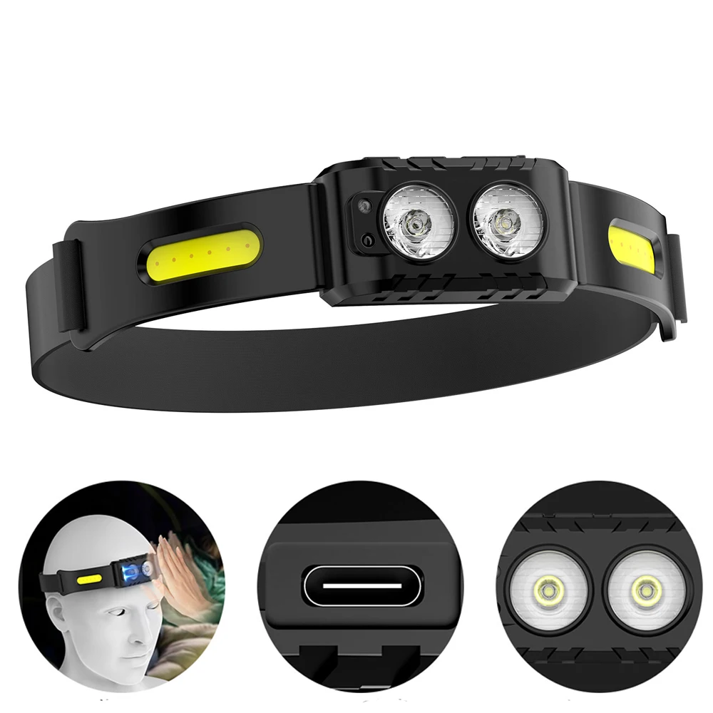 

300 Lumen Powerful LED Headlight Portable Type-C USB Charging Smart Sensing Headlamp 4 Modes Outdoor Camping,hiking,Climbing