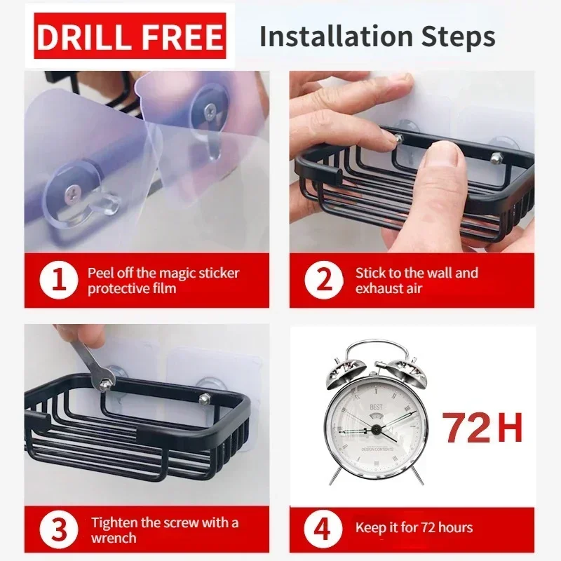 Drill Free Wall-mounted Soap Holder Sponge Dish Holder No Drilling Aluminum Adhesive Soap Dish Holder Rack Metal Soap Holder