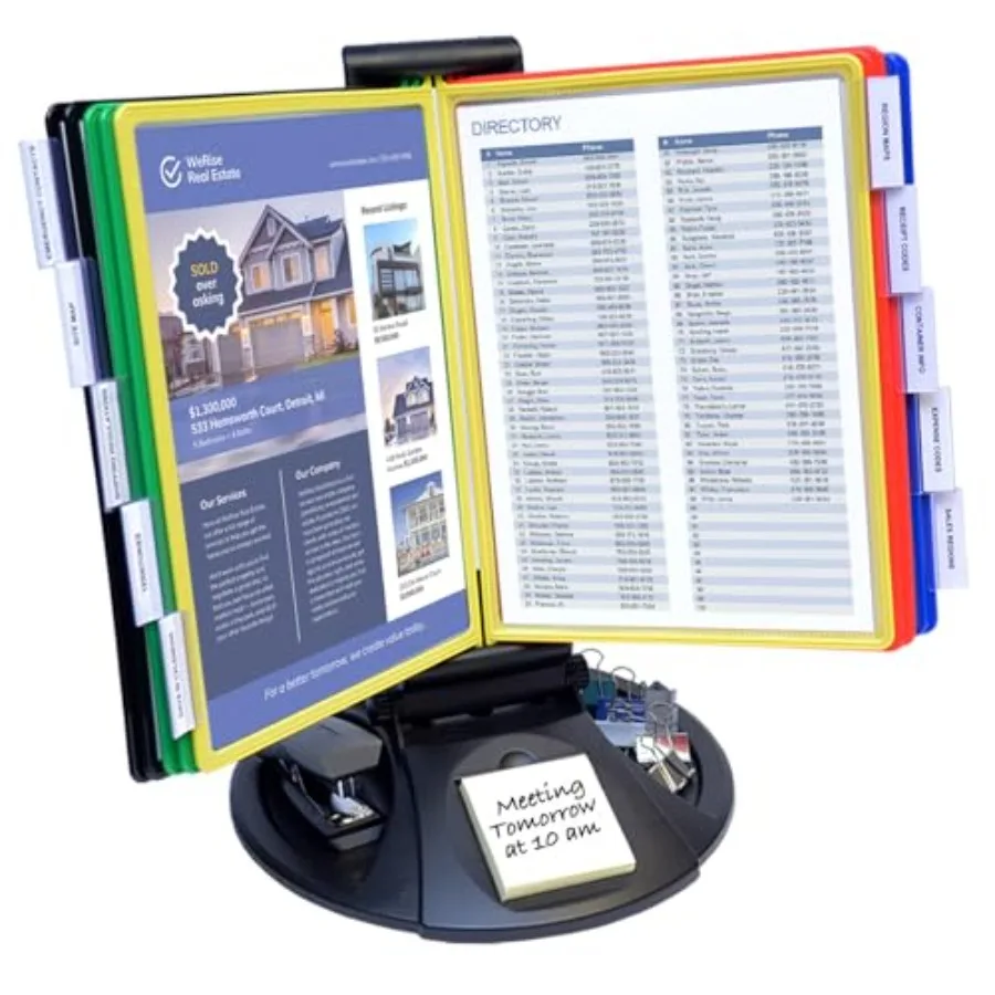 

AdjustaView 10-Pocket Desk Reference Organizer with Supplies Storage Base and EZ-Load Pockets to Hold 20 Sheets of Paper, Inclu