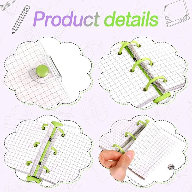 2 juegos de Mini cubiertas transparentes para carpetas de 3 anillas con carpeta, bolsa de papel interior, carpeta con cierre de cuaderno de PVC suave transparente