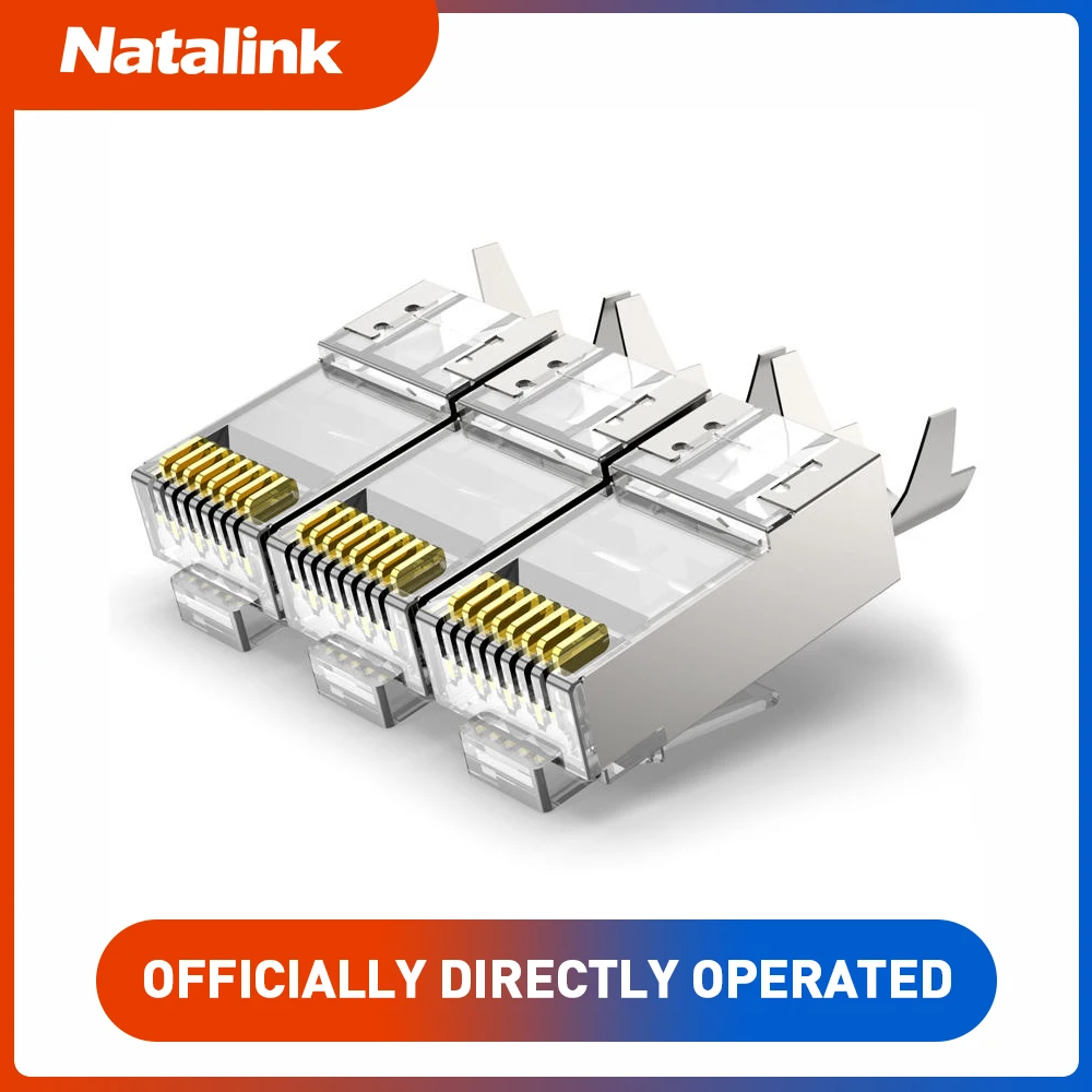 

Natalink RJ45 Cat6A Cat7 Экранированные сквозные разъемы - 3 контакта 8P8C 50U позолоченные 2-секционные модульные штекеры данных