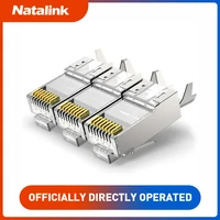 Natalink RJ45 Cat6A Cat7 Blindado Conectores Pasante - 3 Puntas 8P8C 50U Chapado en Oro 2 Piezas Enchufe Modular de Datos