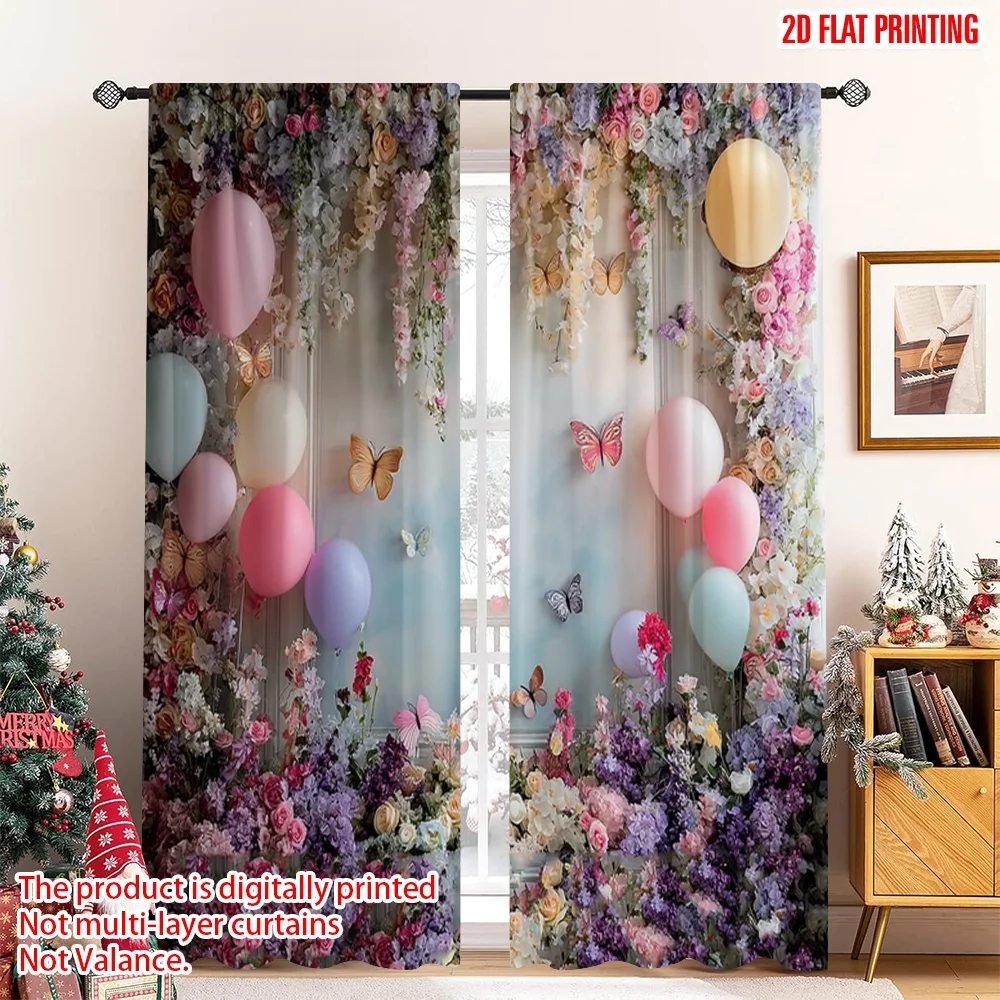 

2pcs 2D flat printing Fashionable Christmas curtains Romantic proposal_ engagement Durable polyester fiber Birthday Party for