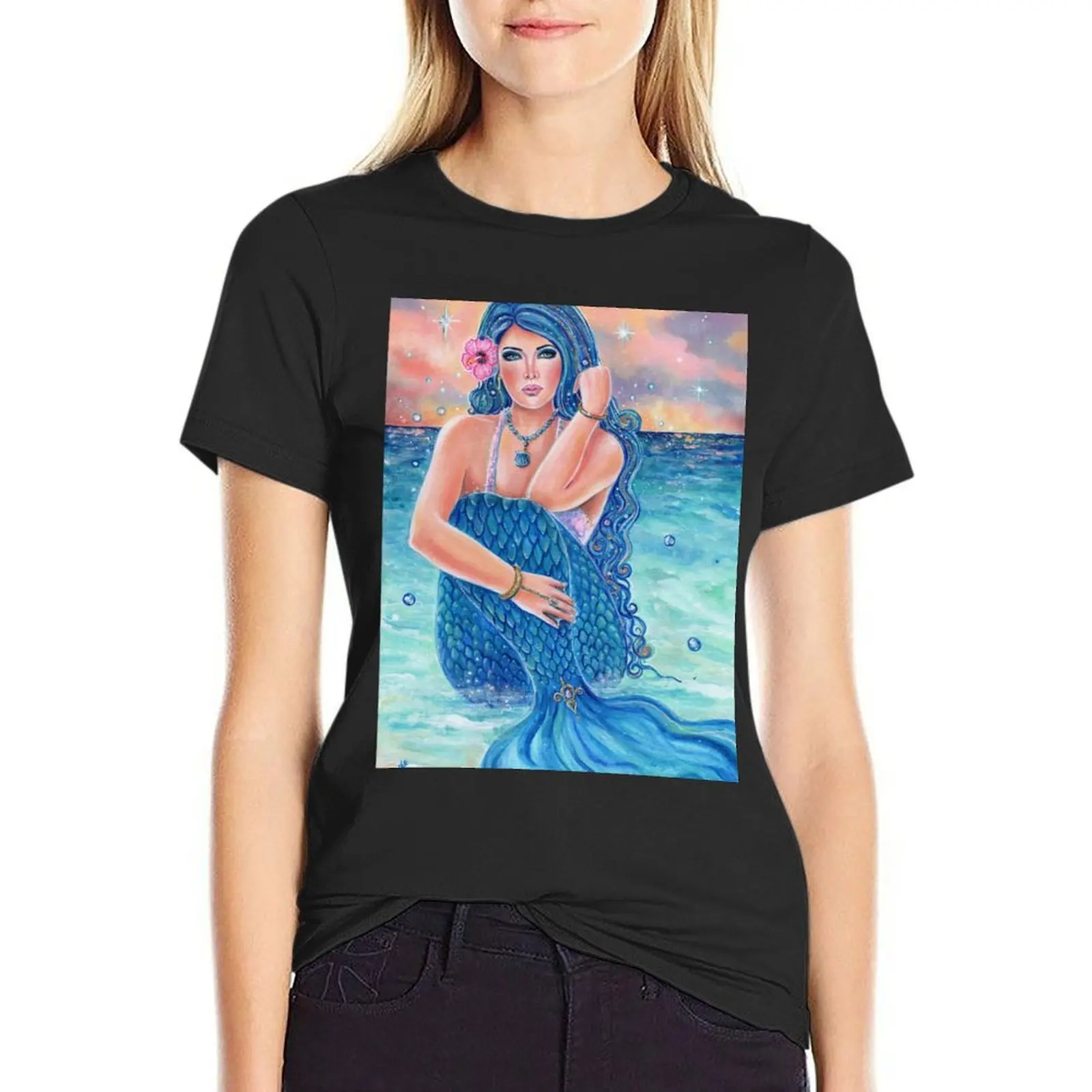 Melesandria tropical mermaid art by Renee L Lavoie T-Shirt tees Short sleeve tee T-shirts for Women