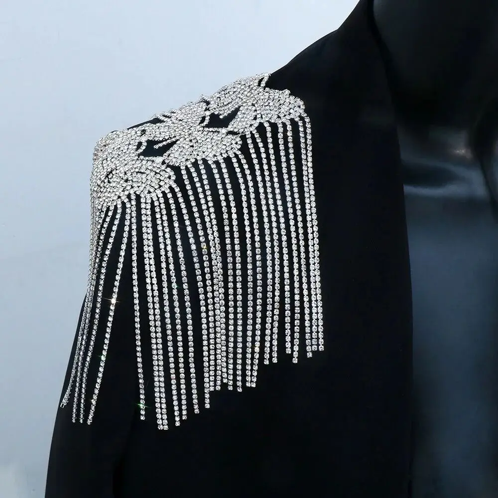 Rhinestone Shoulder Epaulets Fringe Sparkly AB Crystal Shoulder Applique Lightweight Exaggerated Clothing Accessory