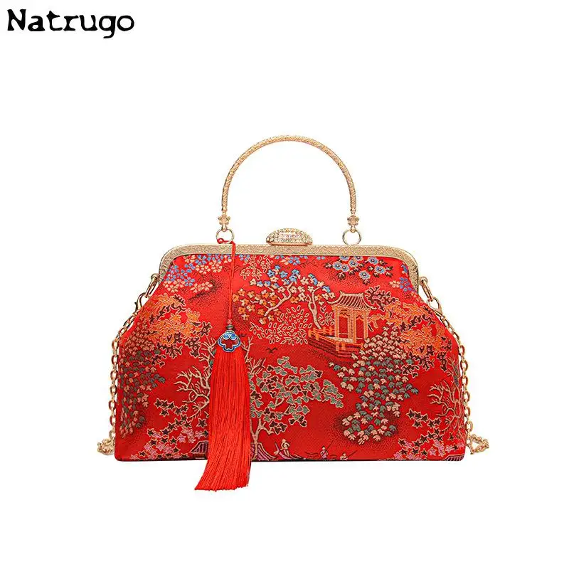 Chinese Style Embroidery Bags For Women Purse And Handbag Flowers Dinner Clutch Hand Bag Ladies Chain Crossbody Shoulder Bag