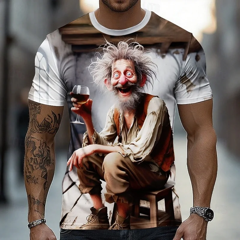 3D Printed Funny Old Man Wine Beer T Shirt For Men Casual Cartoon Cool Pattern T-Shirts Summer Fashion Short Sleeve Tees