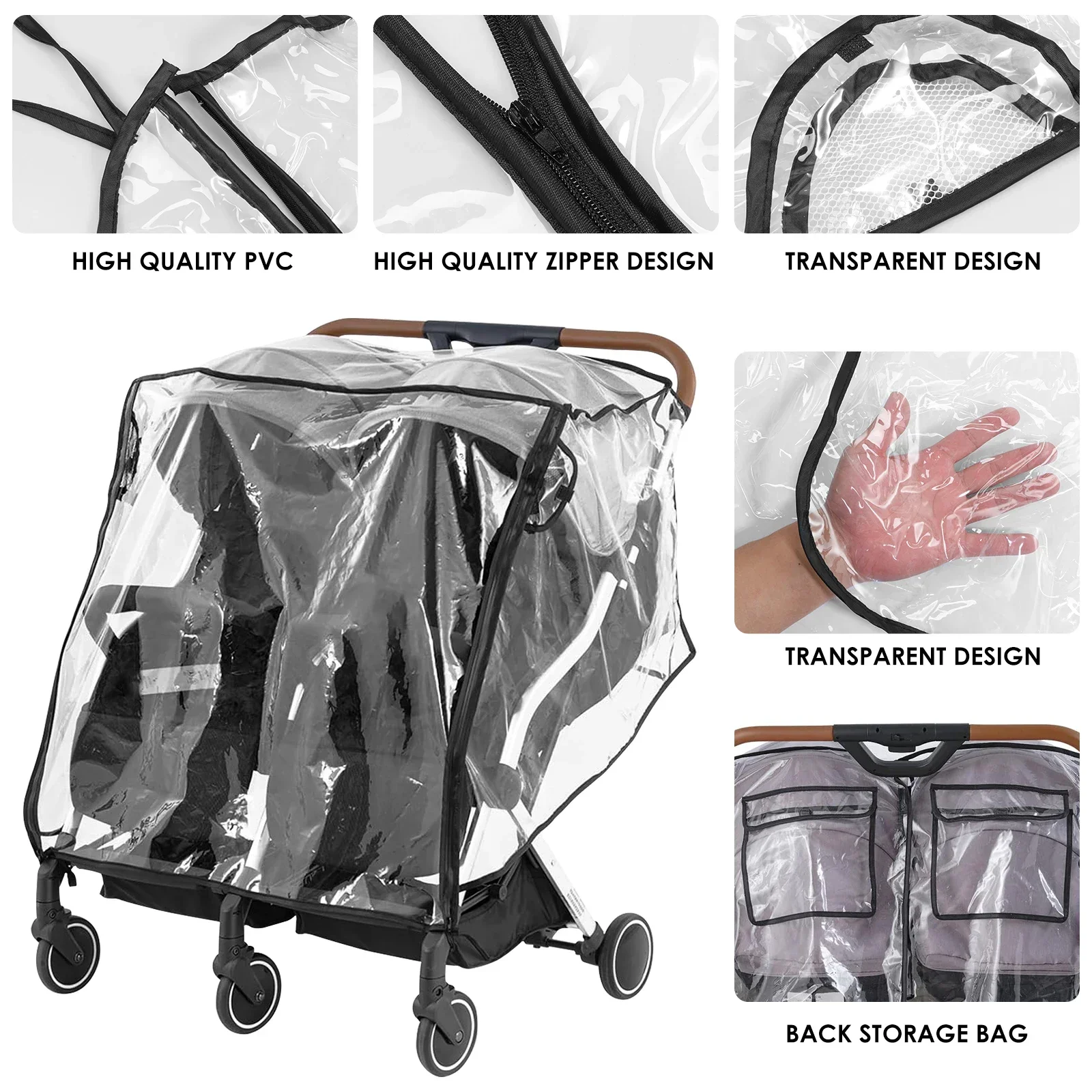 Double Stroller Rain Cover Universal Rain Cover for Side by Side Baby Stroller Stroller Raincoat Twins Stroller Cover NEW