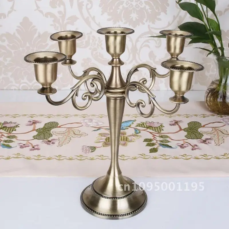 Silver Gold Black Bronze Metal Candle Holder Retro 5 Romantic Arms Hotel Decor Home Candlestick Dinner Holder Candle Retro