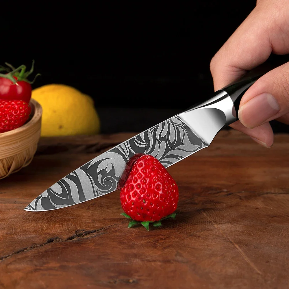 5 Inch Kitchen Utility Knife Super Sharp Damascus Laser Pattern Kitchen Knives Ultimate All-Purpose Knife for Slicing,Mincing