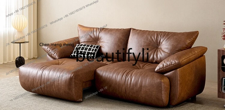 X Vintage Electric Sofa Living Room Adjustable Extendable High Back Function Oil Wax Leather Sofa Bed