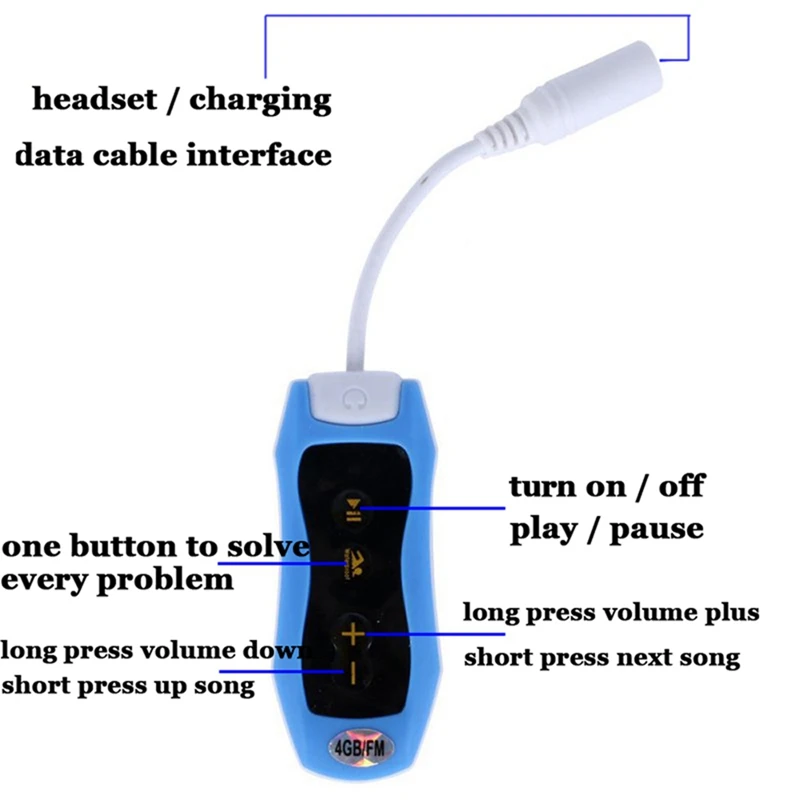 Waterproof IPX8 Clip MP3 Player FM Radio Stereo Sound Swimming Diving Surfing Cycling Sport Music Player with FM(C)