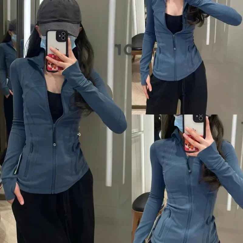 Ropa de Yoga para mujer, chaqueta definida con Logo, ropa deportiva de manga larga con cremallera completa, ropa de entrenamiento para gimnasio, ajustada, atlética