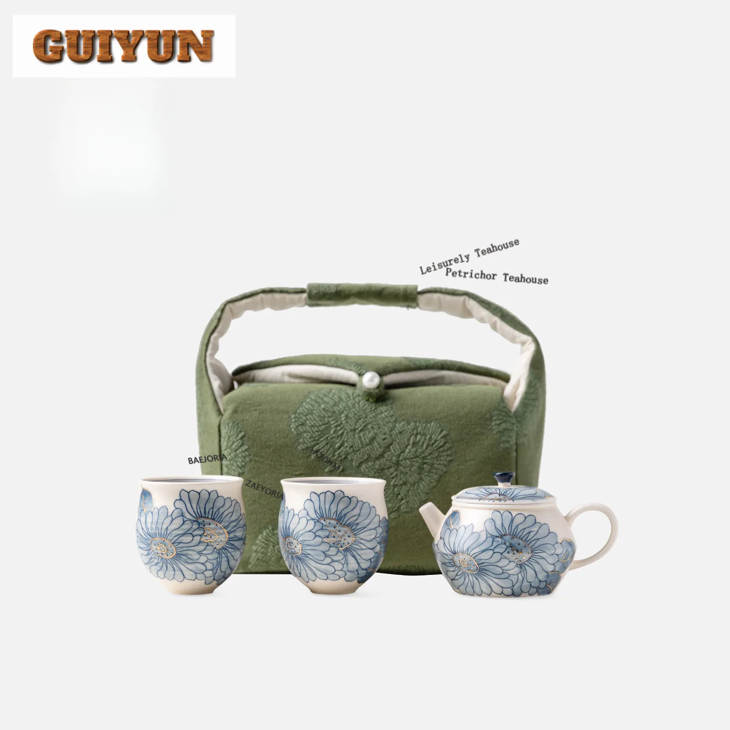 Hand-painted Sunflowers Travel Tea Set Kit Elegant 1 Pot 3 Cups Tea Brewing Organizer Portable Outdoor Handbag Ornaments Craft