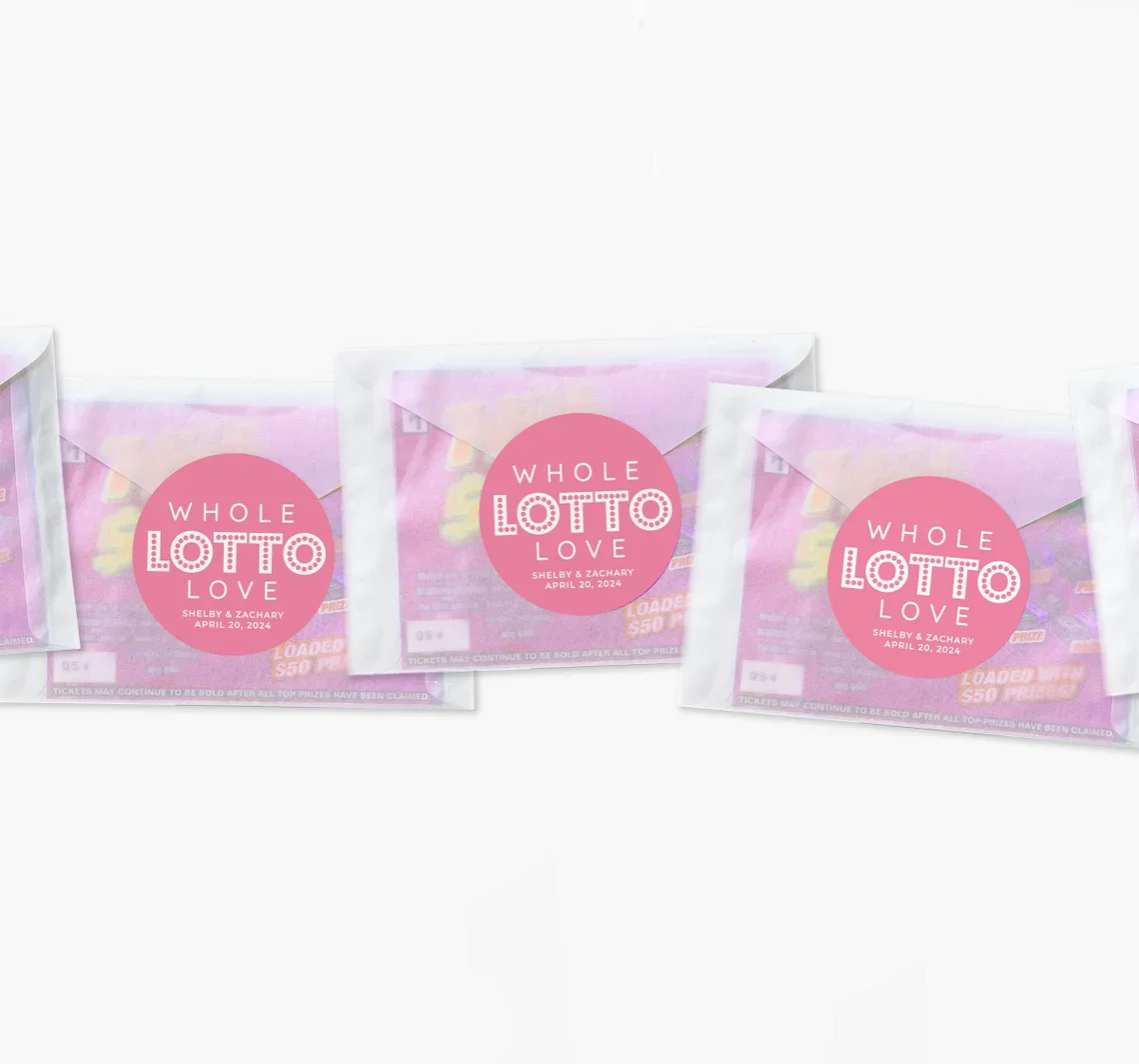 Lotto Ticket Favor Stickers - Lottery Ticket Wedding Favors - Scratch Off - Whole Lotto Love - Glassine Envelopes - Custom Label