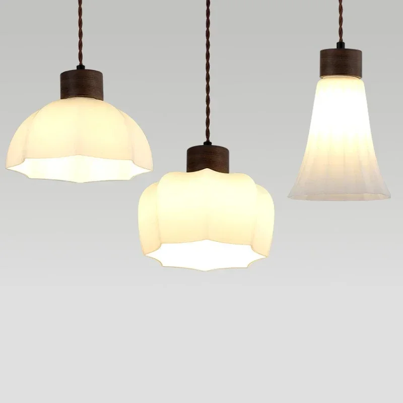 SANDYHA Vintage noir noyer suspension LED lustre simple tête plafonnier pour salle à manger chambre décor à la maison