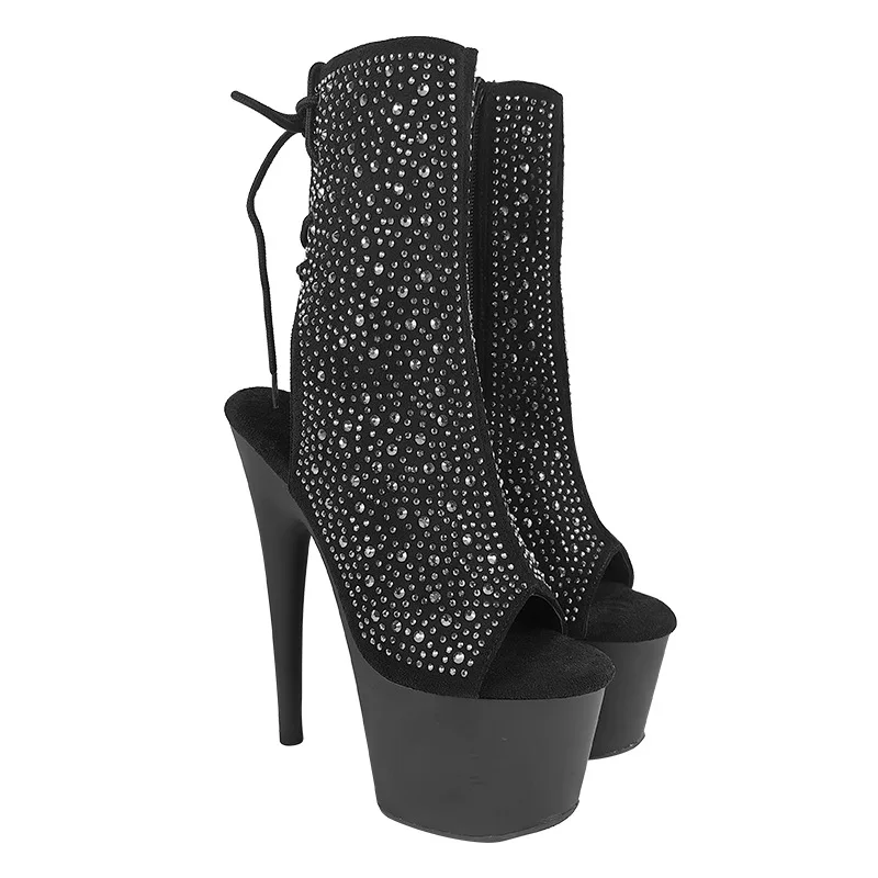 LAIJIANJINXIA New Suede Rhinestone 17CM/7Inches Fashion Women\'s Platform Party High Heels Modern Ankle Boots Pole Dance Shoes