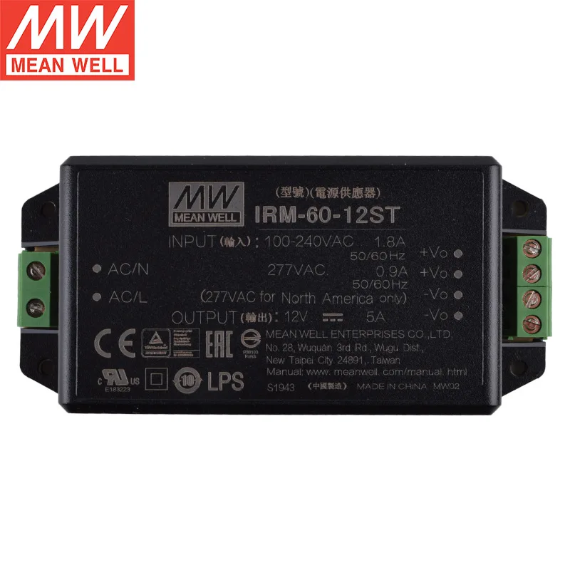 MEAN WELL PCB Screw Terminal Style IRM-60 Series 60W Encapsulated AC-DC Module Type Power Supply 5V 12V 15V 24V 48V