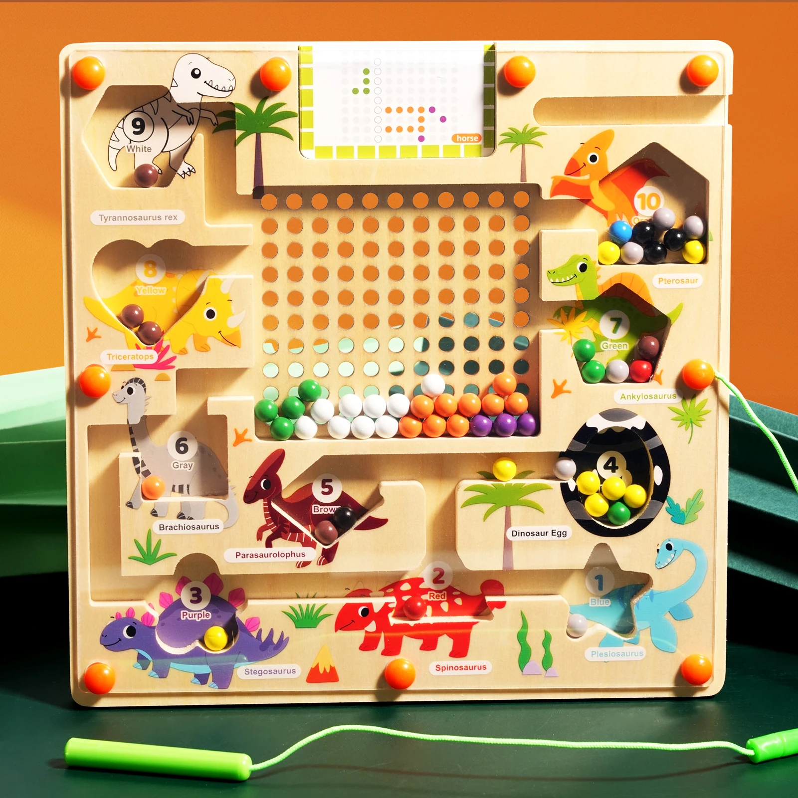 

Wooden Magnetic Dinosaur Maze Puzzle - Fun Children's Hand-Eye Coordination Training Educational Toy